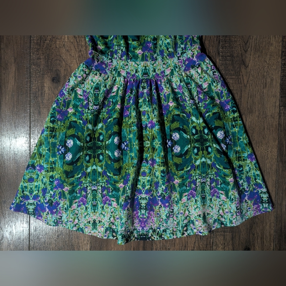 Cynthia Rowley Bright Green w/ Purple Accent Floral Print Fit & Flare Dress Sz 8 - Picture 6 of 16